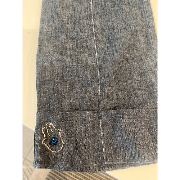 AGB Womens Embroidered Chambray Pants With Pockets & Cuffed Hem Size 8 Linen/Cot - Picture 2 of 8
